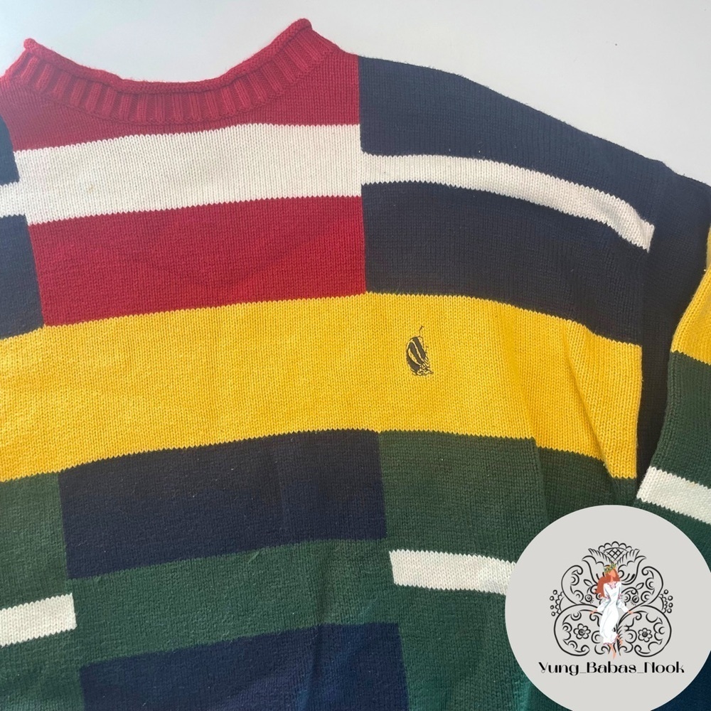 Nautica Large Men’s Retro Sweater 100% Cotton Red White Blue PRELOVED